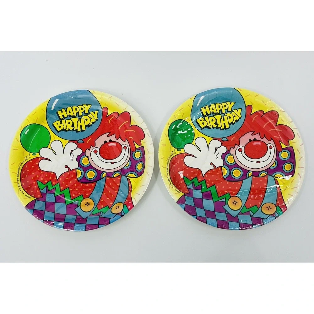 Vintage 1994 Clown Paper Plates Happy Birthday Party Clowns Retro 9